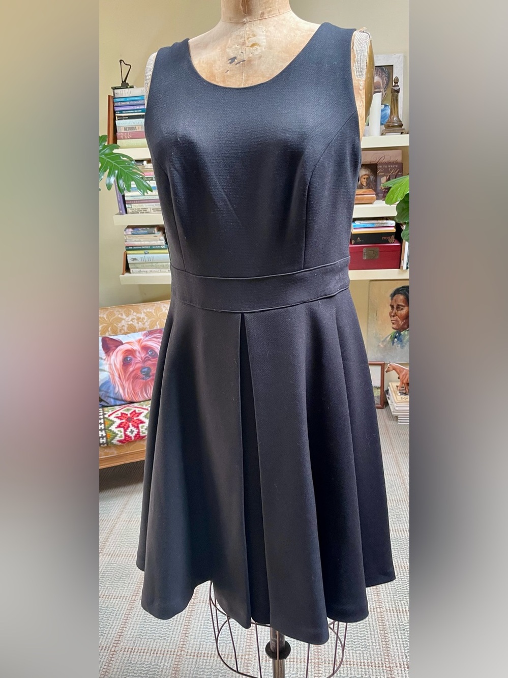 Adorable! Classic Black Fit-and-Flare Dress With Ornate Buttons.
